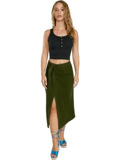 FALDA MIDI DE LINO VERDE OLIVO HOLLY LAND