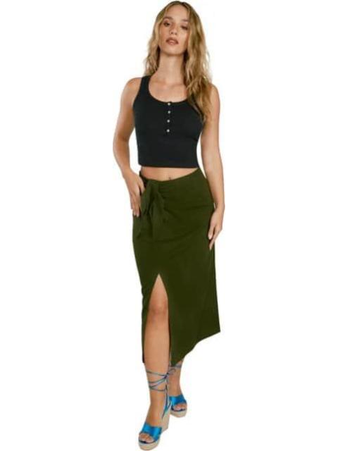 FALDA MIDI DE LINO VERDE OLIVO HOLLY LAND
