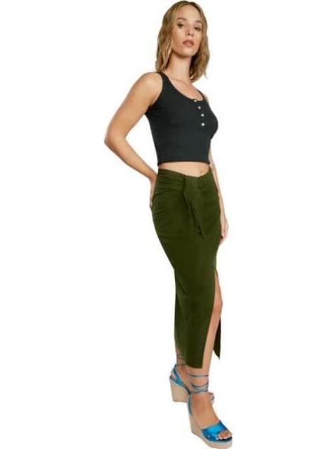 FALDA MIDI DE LINO VERDE OLIVO HOLLY LAND