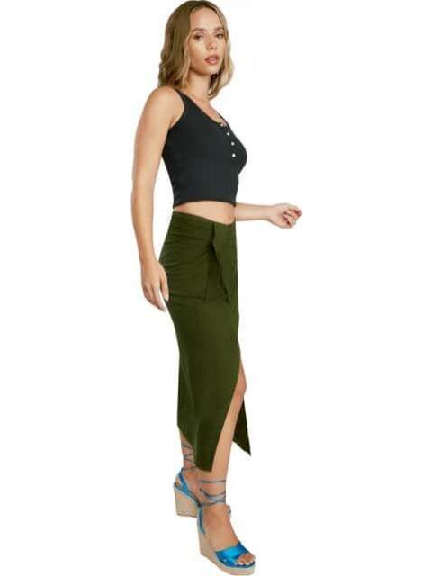 FALDA MIDI DE LINO VERDE OLIVO HOLLY LAND