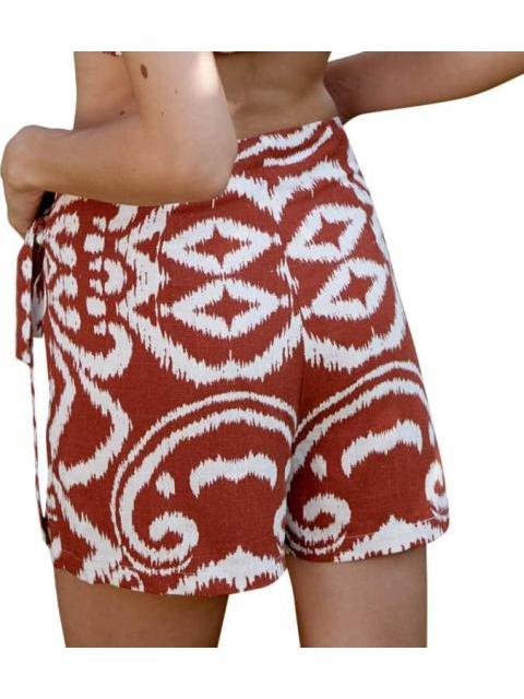 FALDA SHORT DE LINO ROJO LADRILLO HOLLY LAND