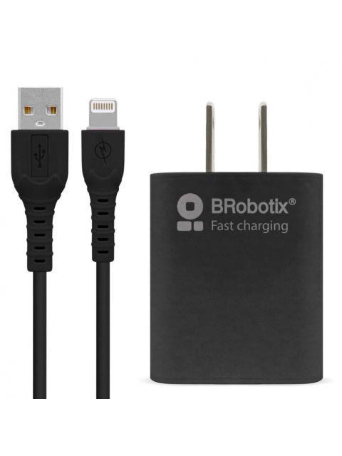 BROBOTIX CARGADOR DE PARED 6001356 5V 1X USB-A NEGRO - INCLUYE CABLE USB A - LIGHTNING
