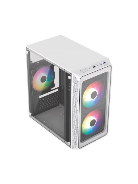 GABINETE ACTECK DOOM PRO CRYSTAL GI730C MINI-TOWER MICRO-ATX-MINI-ITX USB 2.0-3.0 CON FUENTE DE 600W 3 VENTILADORES INSTALADOS BLANCO