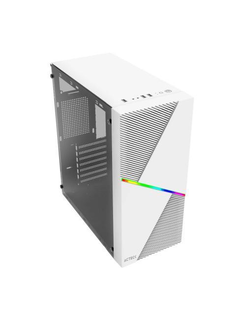 GABINETE ACTECK DRACO GM450 CON VENTANA RGB MIDI-TOWER ATX-MICRO-ATX-MINI ATX USB 2.0 CON FUENTE DE 500W SIN VENTILADORES INSTALADOS BLANCO