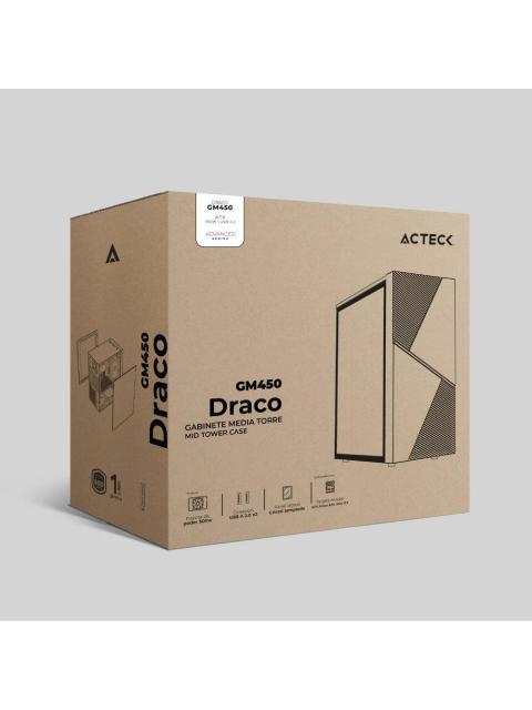 GABINETE ACTECK DRACO GM450 CON VENTANA RGB MIDI-TOWER ATX-MICRO-ATX-MINI ATX USB 2.0 CON FUENTE DE 500W SIN VENTILADORES INSTALADOS BLANCO