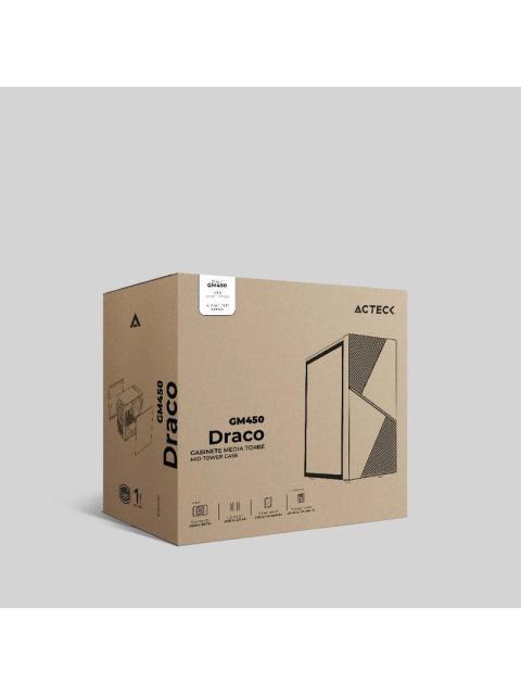 GABINETE ACTECK DRACO GM450 CON VENTANA RGB MIDI-TOWER ATX-MICRO-ATX-MINI ATX USB 2.0 CON FUENTE DE 500W SIN VENTILADORES INSTALADOS NEGRO