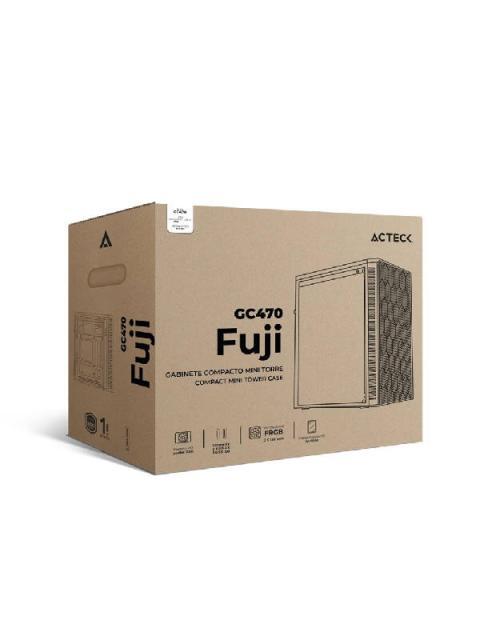 GABINETE ACTECK FUJI GC470 CON VENTANA MINI-TOWER MICRO-ATX-ITX USB 3.0-2.0 CON FUENTE DE 500W 2 VENTILADORES RGB INSTALADOS NEGRO