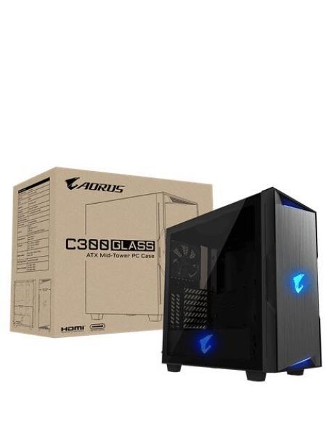 GABINETE AORUS C300 GLASS CON VENTANA RGB MIDI-TOWER ATX-MICRO ATX-MINI-ITX USB 3.0 SIN FUENTE 2 VENTILADORES INSTALADOS NEGRO