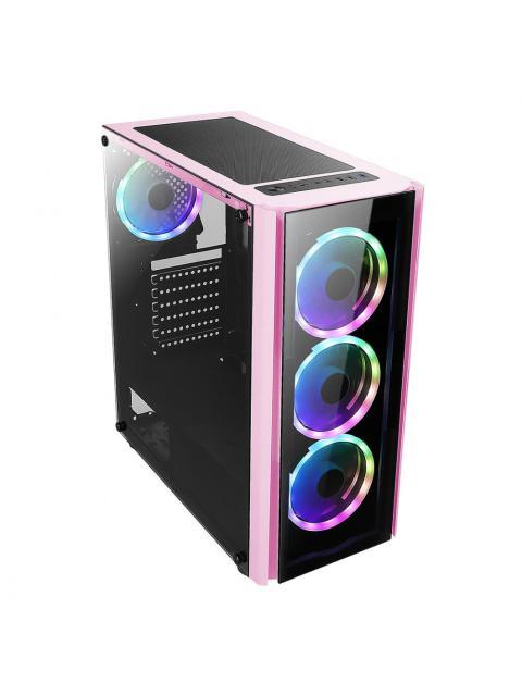 GABINETE XZEAL XZ110 CON VENTANA RGB TOWER ATX-MICRO ATX-MINI-ATX USB 3.0-2.0 SIN FUENTE 3 VENTILADORES RGB INSTALADOS ROSA