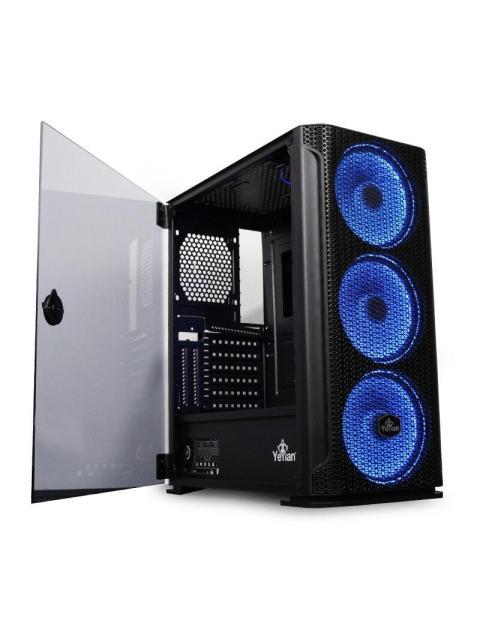 GABINETE YEYIAN HOLLOW 2500 CON VENTANA MIDI TOWER ATX-EATX-ITX-MICRO ATX USB 3.2 SIN FUENTE 3 VENTILADORES ARGB INSTALADOS NEGRO