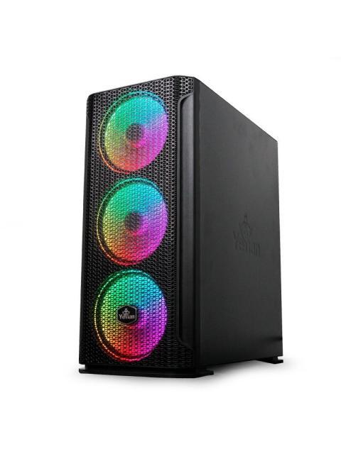 GABINETE YEYIAN HOLLOW 2500 CON VENTANA MIDI TOWER ATX-EATX-ITX-MICRO ATX USB 3.2 SIN FUENTE 3 VENTILADORES ARGB INSTALADOS NEGRO