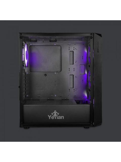 GABINETE YEYIAN LANCER CON VENTANA MIDI-TOWER ATX-MICRO-ATX-MINI-ITX USB 3.0-2.0 SIN FUENTE 4 VENTILADORES ARGB INSTALADOS NEGRO