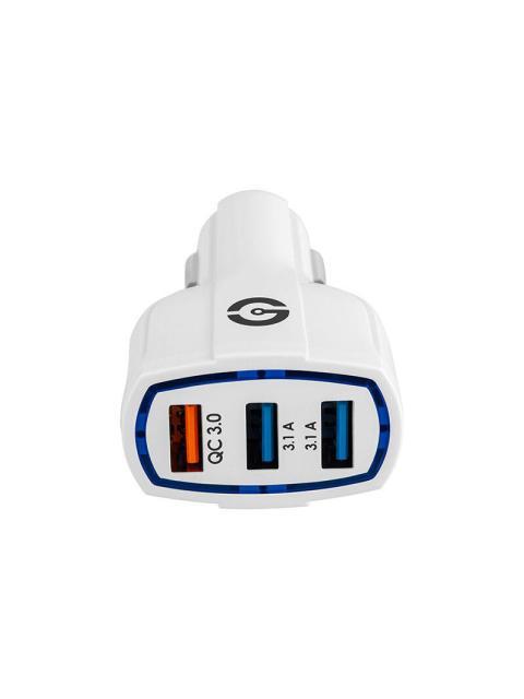 GETTTECH CARGADOR DE COCHE CON 3 PUERTOS USB 1 DE CARGA RAPIDA MODELO VISTOK COLOR BLANCO TAMANO COMPACTO MOD. GCC30FC01