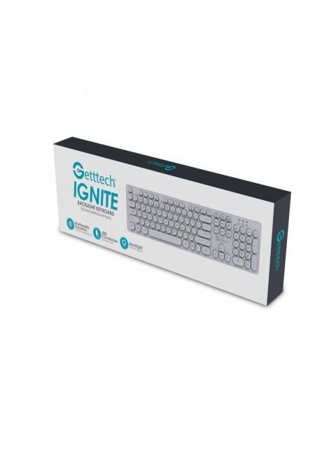 GETTTECH TECLADO RETROILUMINADO IGNITE BLANCO 105 TECLAS CONEXION USB ABS FRENTE Y GALVANIZADO ATRAS MOD. GTI20201B