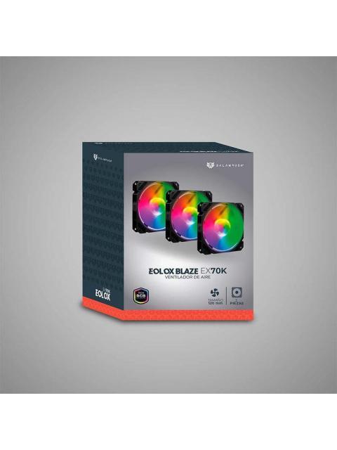 KIT 3 VENTILADORES DE 120MM ARGB BALAM RUSH EOLOX BLAZE EX70K VELOCIDAD 1200 RPM FLUJO DE AIRE 30.71 CFM