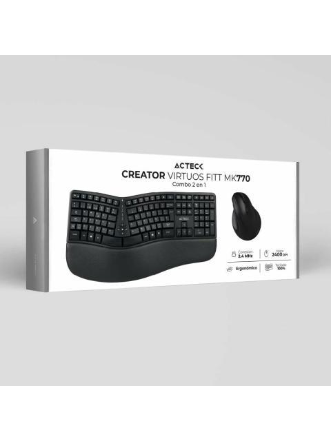 KIT DE TECLADO Y MOUSE ACTECK CREATOR VIRTUOS FITT MK770 INALAMBRICO RF INALAMBRICO NEGRO (ESPANOL)