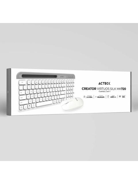 KIT DE TECLADO Y MOUSE ACTECK CREATOR VIRTUOS SILK MK720 INALAMBRICO BLUETOOTH BLANCO (ESPANOL)