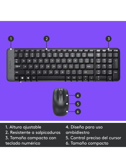 KIT DE TECLADO Y MOUSE LOGITECH MK220 INALAMBRICO USB NEGRO (ESPANOL)