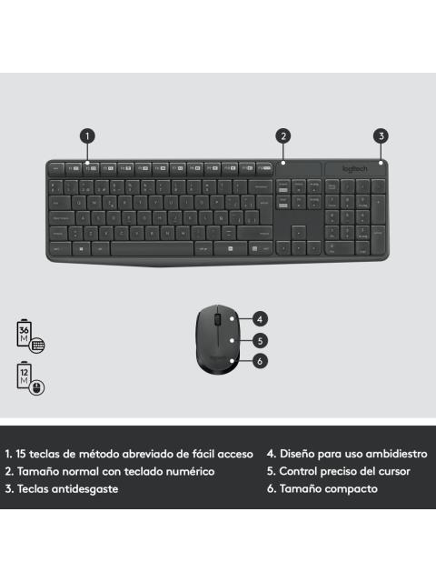 KIT DE TECLADO Y MOUSE LOGITECH MK235 INALAMBRICO USB NEGRO (ESPANOL)