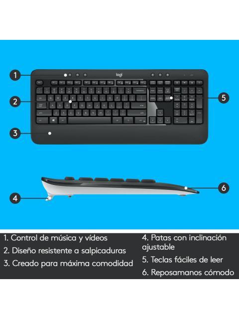 KIT DE TECLADO Y MOUSE LOGITECH MK540 ADVANCE RF INALAMBRICO USB NEGRO-BLANCO (ESPANOL)