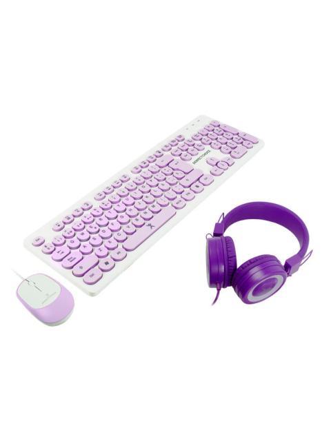 KIT DE TECLADO Y MOUSE PERFECT CHOICE FARBEN 3 EN 1 ALAMBRICO USB MORADO (ESPANOL)