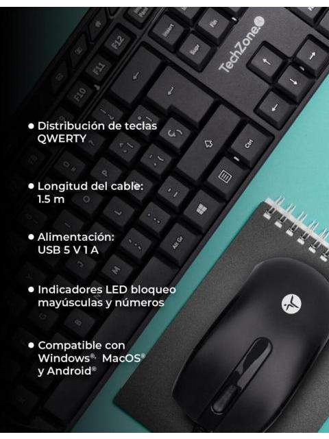 KIT DE TECLADO Y MOUSE TECHZONE TZACCBA01 ALAMBRICO USB NEGRO (ESPANOL)