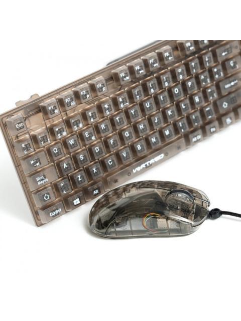 KIT GAMER DE TECLADO Y MOUSE PERFECT CHOICE HELUMO ALAMBRICO USB TRANSPARENTE ESPANOL