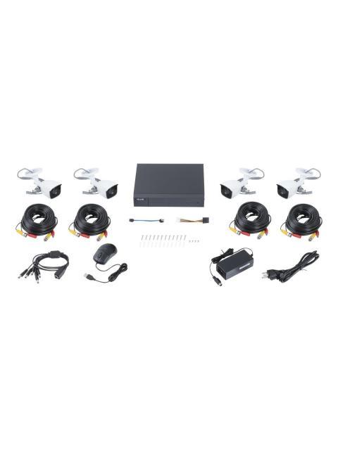 KIT TURBOHD 1080P - DVR 4 CANALES - 4 CAMARAS BALA DE METAL - H.265+ - 1 FUENTE DE PODER PROFESIONAL - ACCESORIOS DE INSTALACION