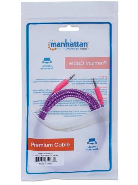 MANHATTAN 3.5MM MACHO - 3.5MM MACHO CON RECUBRIMIENTO TEXTIL 1.8 METROS MORADO-ROSA