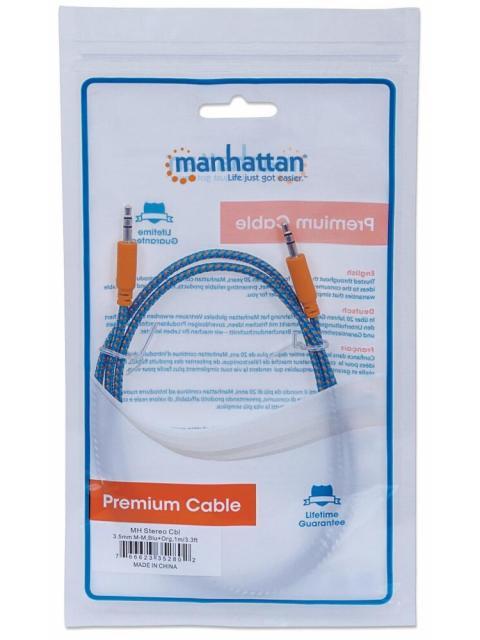 MANHATTAN 3.5MM MACHO - 3.5MM MACHO CON RECUBRIMIENTO TEXTIL 1 METRO AZUL-NARANJA