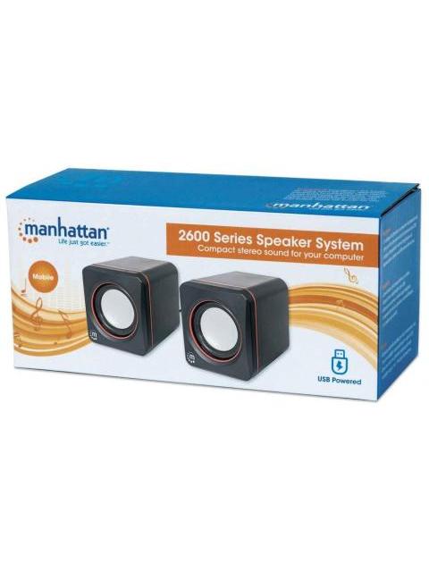 MANHATTAN BOCINAS PARA COMPUTADORA SERIE 2600 USB CUBO ALAMBRICO 3W RMS NEGRO