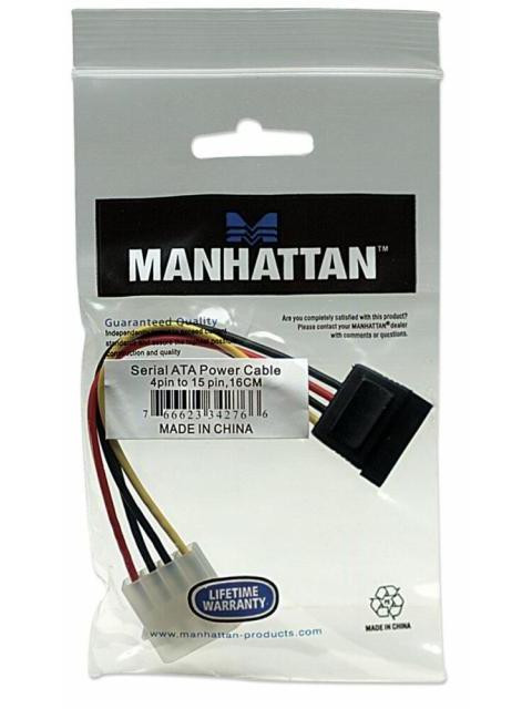 MANHATTAN CABLE 4-PIN MOLEX MACHO - 15-PIN SATA MACHO 16CM
