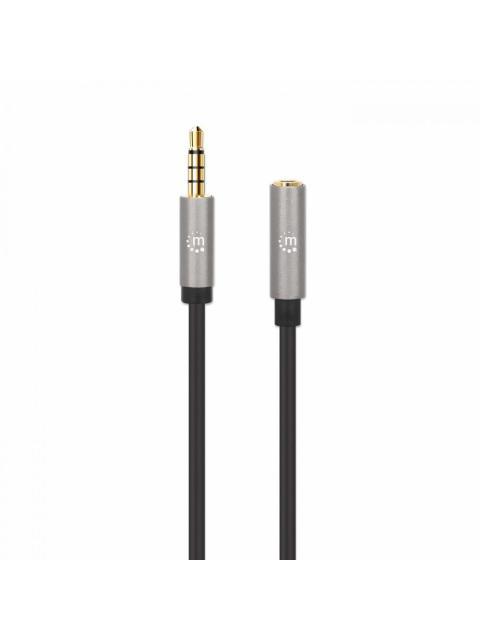 MANHATTAN CABLE AUX 3.5MM MACHO - 3.5MM HEMBRA 3 METROS NEGRO-PLATA