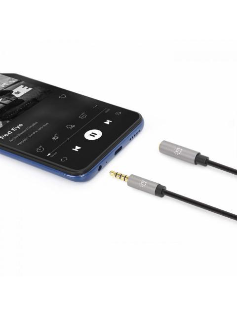 MANHATTAN CABLE AUX 3.5MM MACHO - 3.5MM HEMBRA 3 METROS NEGRO-PLATA