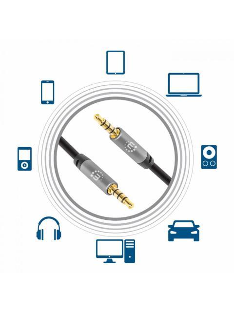 MANHATTAN CABLE AUX 3.5MM MACHO - 3.5MM MACHO 5 METROS NEGRO-PLATA