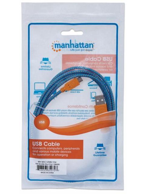 MANHATTAN CABLE CON RECUBRIMIENTO TEXTIL USB 2.0 A MACHO - MICRO USB 2.0 B MACHO 1.8 METROS AZUL-NARANJA