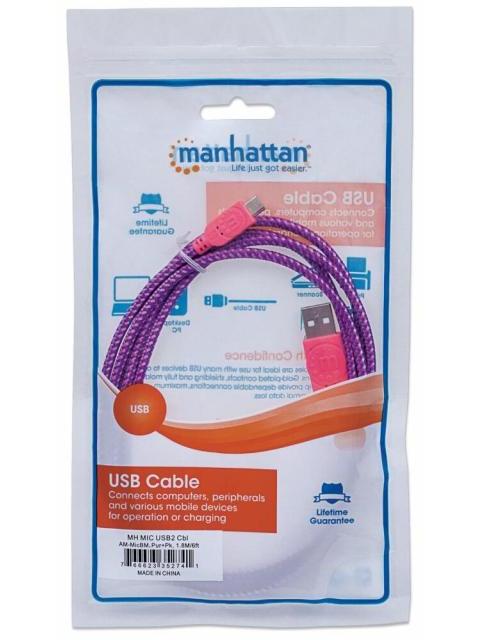 MANHATTAN CABLE CON RECUBRIMIENTO TEXTIL USB 2.0 A MACHO - MICRO USB 2.0 B MACHO 1.8 METROS ROSA-MORADO