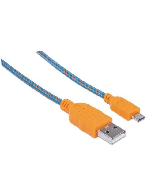 MANHATTAN CABLE CON RECUBRIMIENTO TEXTIL USB 2.0 A MACHO - MICRO USB 2.0 B MACHO 1 METRO AZUL-NARANJA