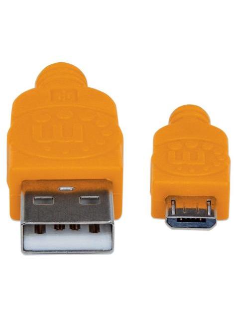 MANHATTAN CABLE CON RECUBRIMIENTO TEXTIL USB 2.0 A MACHO - MICRO USB 2.0 B MACHO 1 METRO AZUL-NARANJA