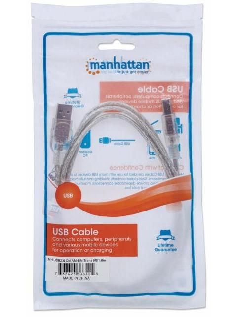 MANHATTAN CABLE DE ALTA VELOCIDAD USB 2.0 USB A MACHO - USB B MACHO 1.8 METROS PLATA