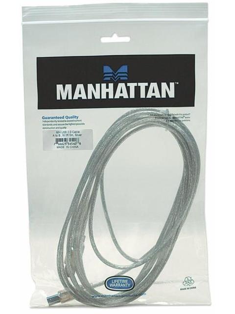 MANHATTAN CABLE DE ALTA VELOCIDAD USB 2.0 USB A MACHO - USB B MACHO 5 METROS PLATA