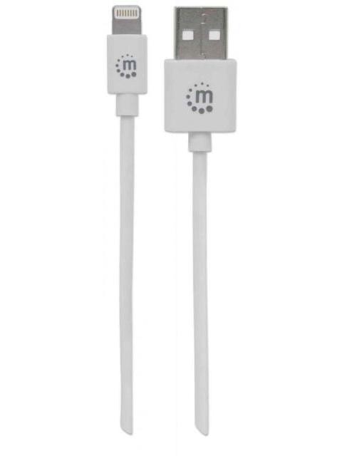 MANHATTAN CABLE DE CARGA CERTIFICADO MFI USB A 2.0 MACHO - LIGHTNING MACHO 1 METRO BLANCO PARA IPHONE-IPAD-IPOD