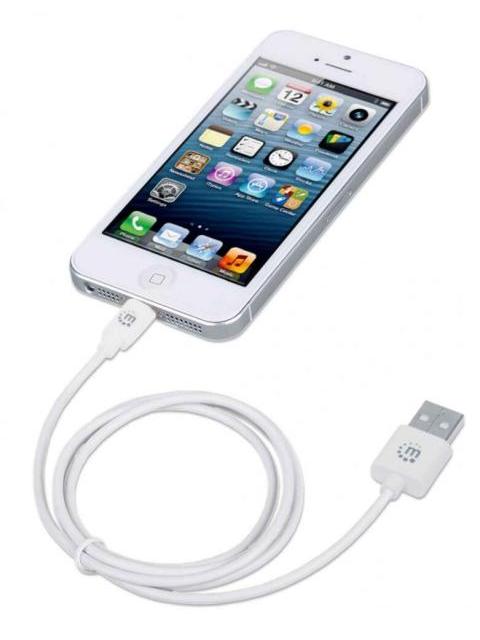 MANHATTAN CABLE DE CARGA CERTIFICADO MFI USB A 2.0 MACHO - LIGHTNING MACHO 1 METRO BLANCO PARA IPHONE-IPAD-IPOD