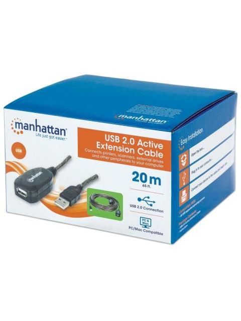 MANHATTAN CABLE DE EXTENSION ACTIVA USB DE ALTA VELOCIDAD ENCADENABLE USB A MACHO - HEMBRA 20 METROS NEGRO