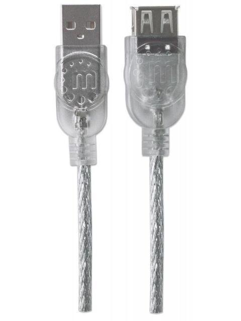 MANHATTAN CABLE EXTENSION DE ALTA VELOCIDAD USB 2.0 USB A MACHO - USB A HEMBRA 3 METROS PLATEADO