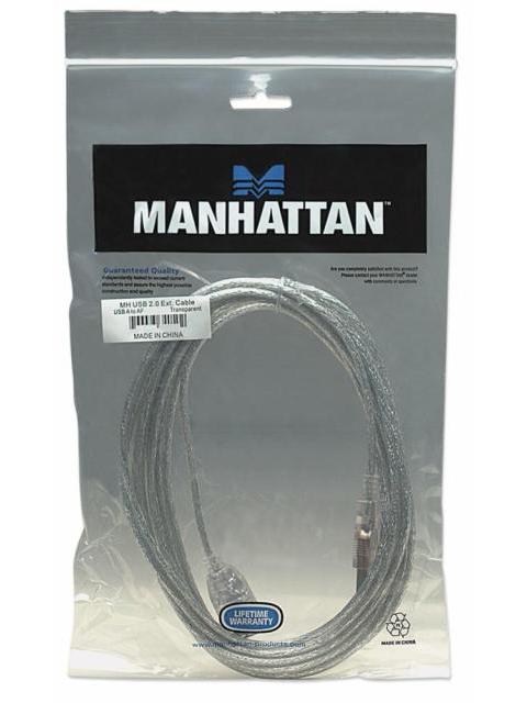 MANHATTAN CABLE EXTENSION DE ALTA VELOCIDAD USB 2.0 USB A MACHO - USB A HEMBRA 3 METROS PLATEADO