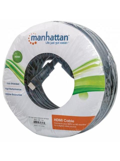 MANHATTAN CABLE HDMI DE ALTA VELOCIDAD BLINDADO HDMI MACHO - HDMI MACHO 4K 30HZ 3D 15 METROS NEGRO