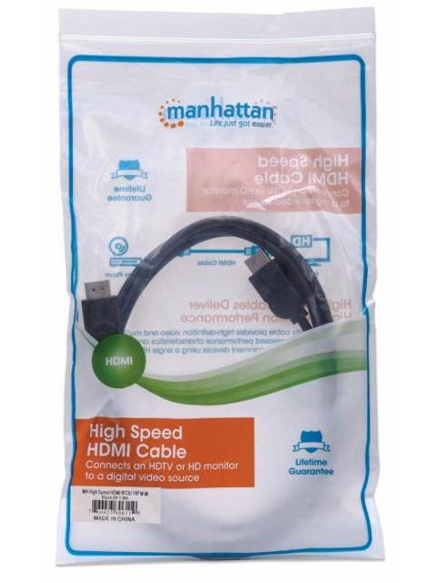 MANHATTAN CABLE HDMI DE ALTA VELOCIDAD HDMI MACHO - HDMI MACHO 4K 30HZ 3D 1.8 METROS NEGRO