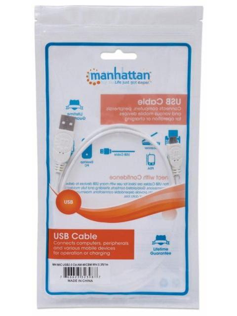 MANHATTAN CABLE PARA DISPOSITIVOS USB DE ALTA VELOCIDAD USB 2.0 A MACHO - MICRO USB 2.0 B MACHO 1 METRO BLANCO