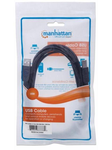 MANHATTAN CABLE PARA DISPOSITIVOS USB DE ALTA VELOCIDAD USB 2.0 A MACHO - USB 2.0 B MACHO 3 METROS NEGRO